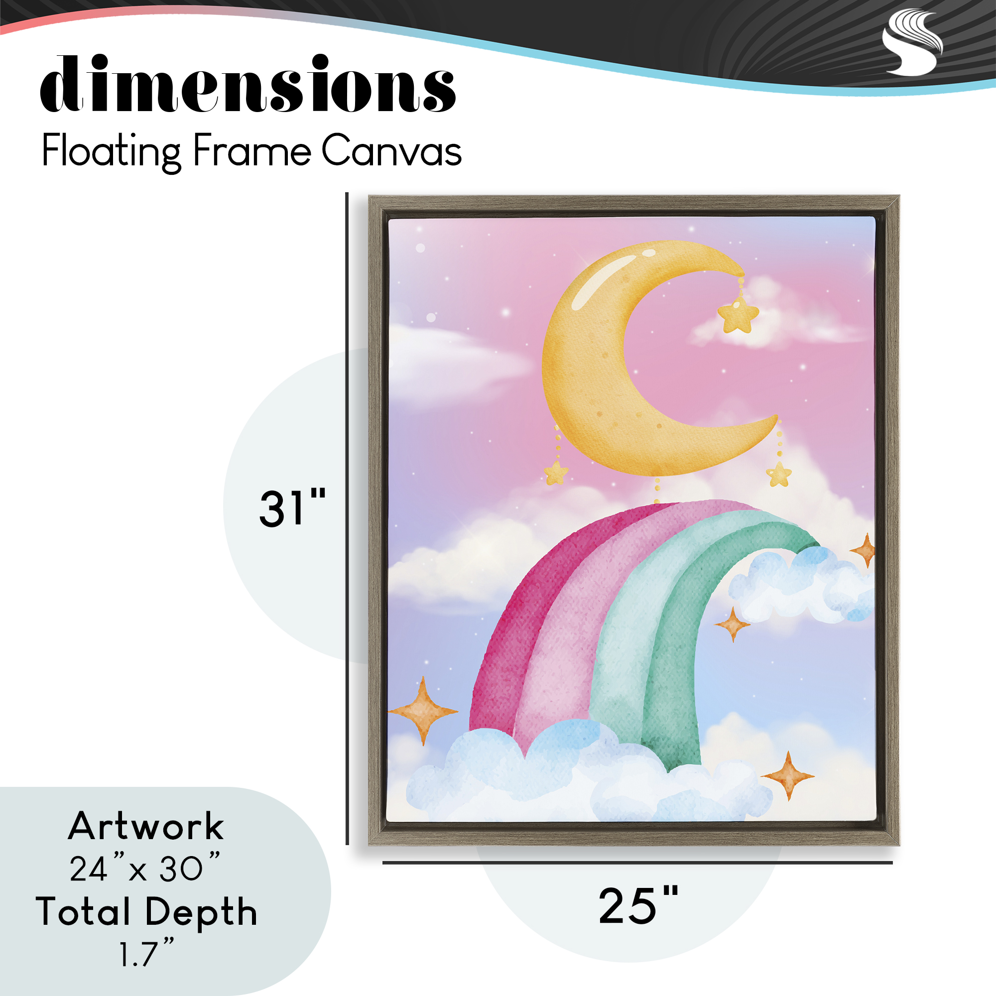 Moon Rainbow in Clouds Brown Framed Floater Canvas Wall Art, design by Jesse Keith
