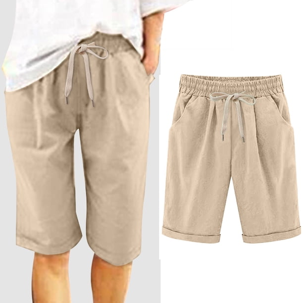 MKLEKYY Pantalones Cortos Casuales Para Mujer, De Doble Capa, Con Pliegues Y Dobladillo, De Pierna Recta, Informales, De Cintura Alta, Deportivos, Holgados, De Moda.