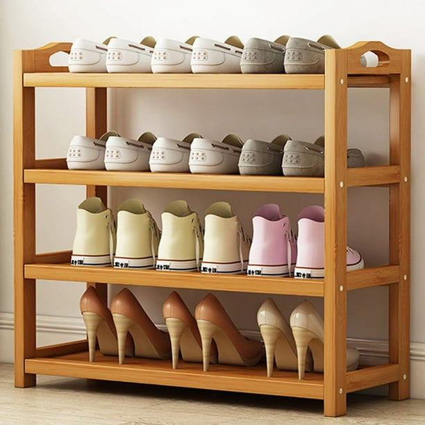 Zapatero de bambú: espacioso, duradero, almacenamiento de zapatos de 4 capas para dormitorio y dormitorio (60 cm/23,6 pulgadas de largo)