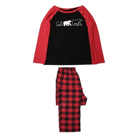 

Sunisery Christmas Family Matching Dad Mom Kid Pajamas Bear Print Plaid Set