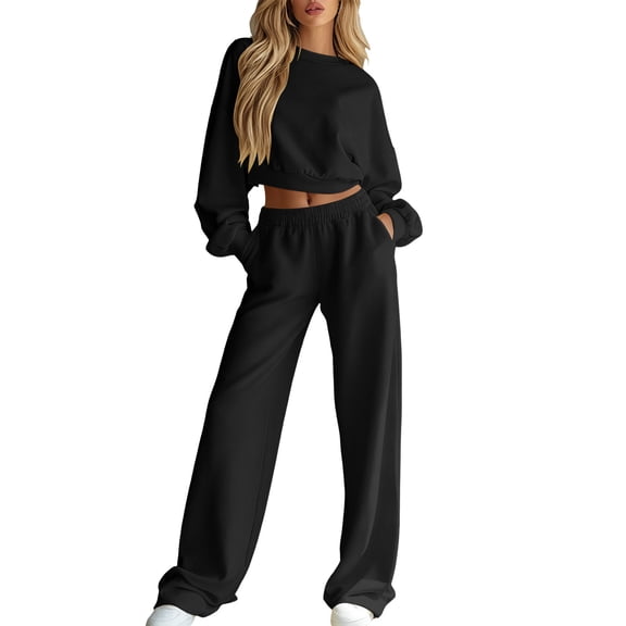 Admvng Travel Outfits for Women 2 Piece Sets Fall and Winter Casual Long Sleeved Sweater Trousers Two-piece Suit, Size S-2XL