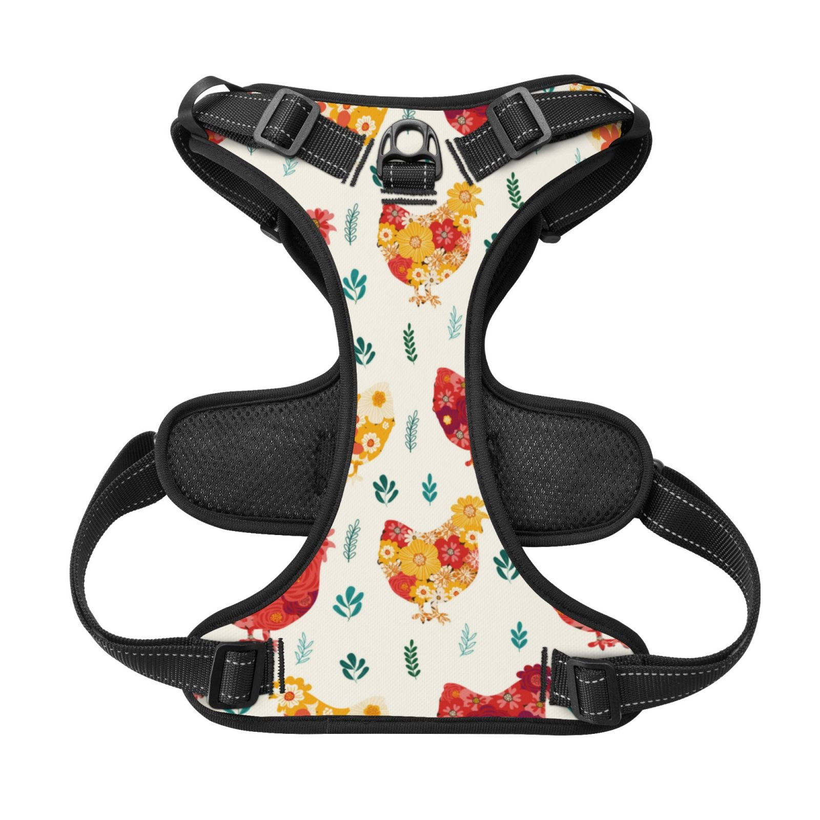Kdxio Flower Chicken Print No Pull Dog Harness Adjustable Reflective Oxford Easy Control Medium Large Dog Harness for Training and Everyday-Small