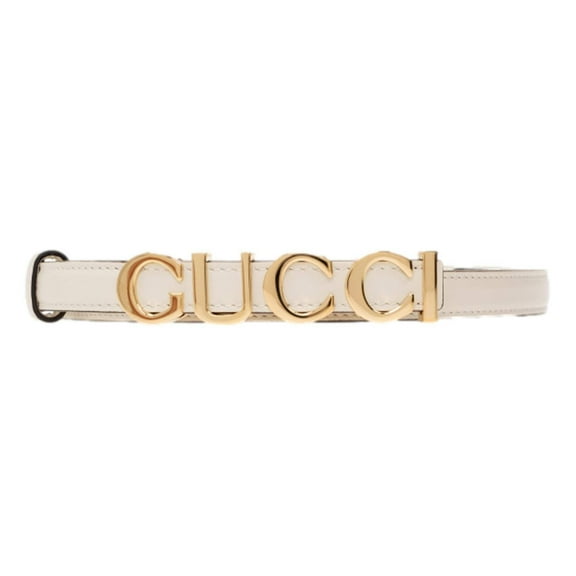 Gucci Leather Belt with Gold Logo Lettering