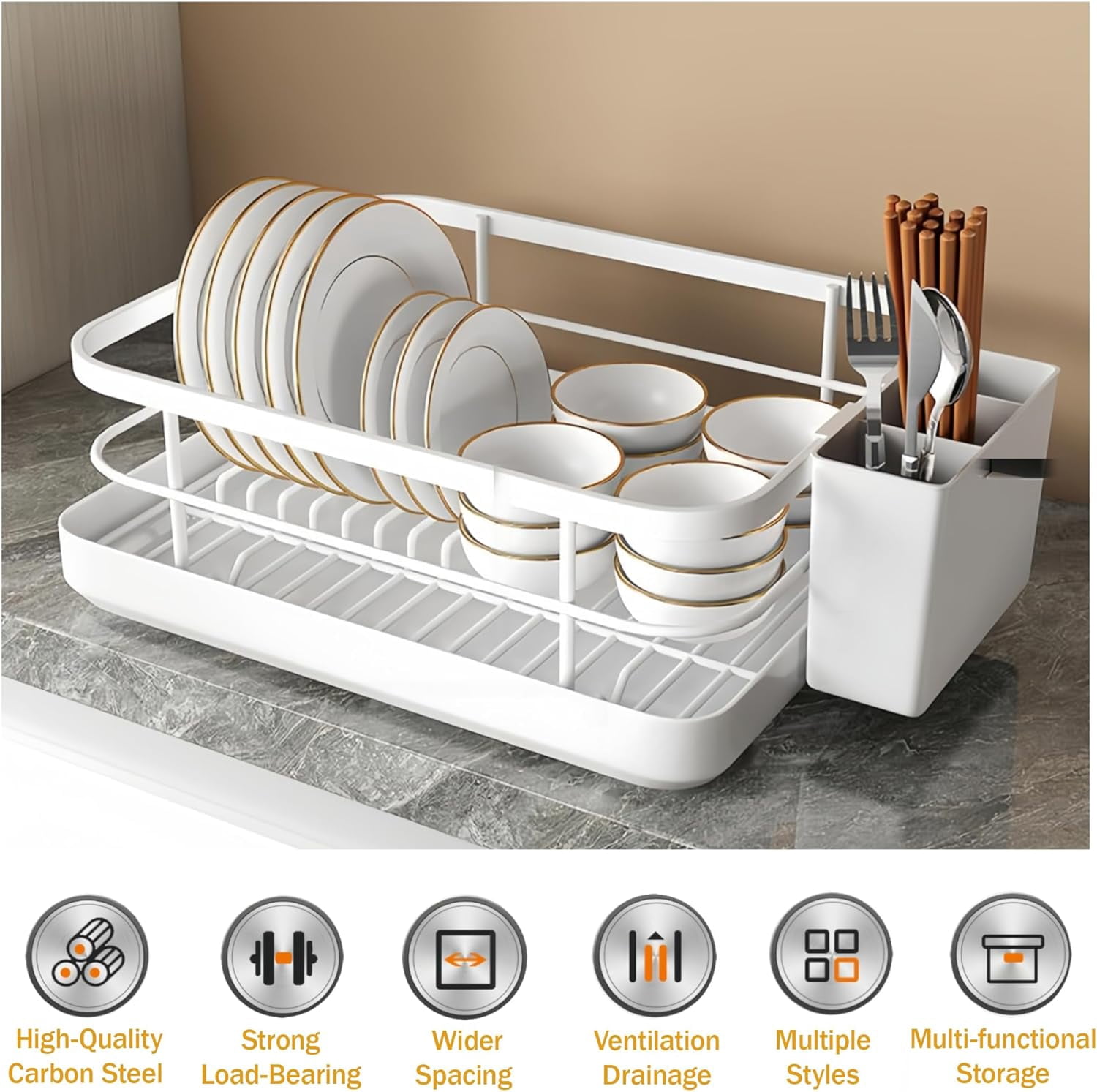 Kitchen Sink Dish Drying Rack: Drying Dish Rack, 2025 New Multifunctional Dish Rack with Drainer Tray, Chopstick Holder, and Wine Glass Rack, Dish Drainers for Kitchen Counter (Black)
