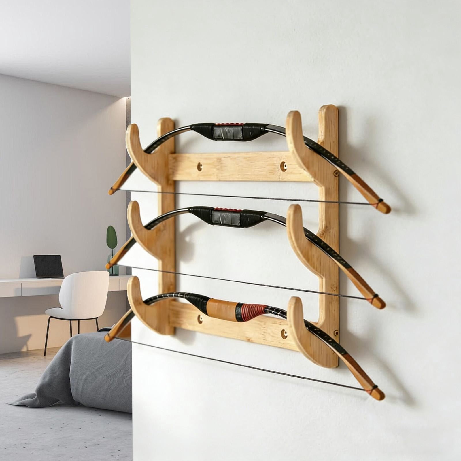BinKFF Bow Rack Wall Mount Wooden Bow Hanger Bow Hook Wall Mount Bow Storage Rack Universal Bow Holder Stand for Recurve Compound Bow Longbow Shop Display Bow - Not Bow
