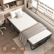 Twin Folding Bed with Mattress, 75 x 38 Portable Rollaway Bed for Adults, Metal Frame Foldable Guest Bed with Memory Foam Mattress, Daybed or Extra Sleeping Space with Side Storage Pocket