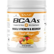 Snap BCAA Powder Peach Mango Essential Amino Energy - Muscle Growth, Performance & Recovery - 30 Servings