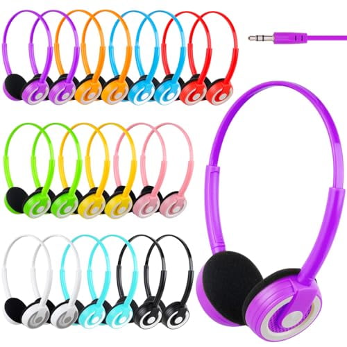 CNSZSLZ Paquete de 20 auriculares para niños a granel para estudiantes de aula, escuela, venta al por mayor, juego de auriculares para niños, niños, niños, adolescentes, niños, niñas, conector de 3,5