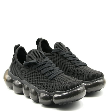 

Women Cute Knitted Stylish Bubble Sole Sneakers Light Weight Lace Up Shoes Black