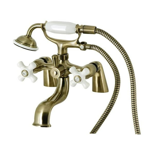 Kingston Brass KS227PXAB 8.44 in. Kingston Deck Mount Clawfoot Tub Faucet with Hand Shower, Antique Brass