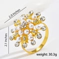 thumbnail image 2 of Flower Pearl Rhinestone Napkin Ring Holder Gold Suitable for Wedding Party Home Kitchen Dining Table Linen Accessories 6 Piece Set, 2 of 5