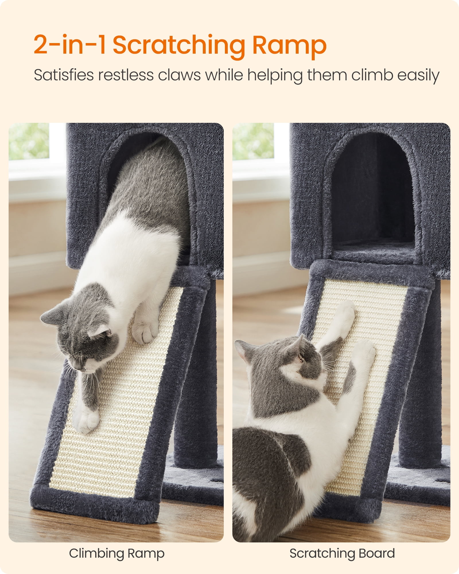 Feandrea Small Cat Tree, Multi-Level Plush Cat Condo for Indoor Cats and Kittens, 46.5 Inches, Smoky Gray
