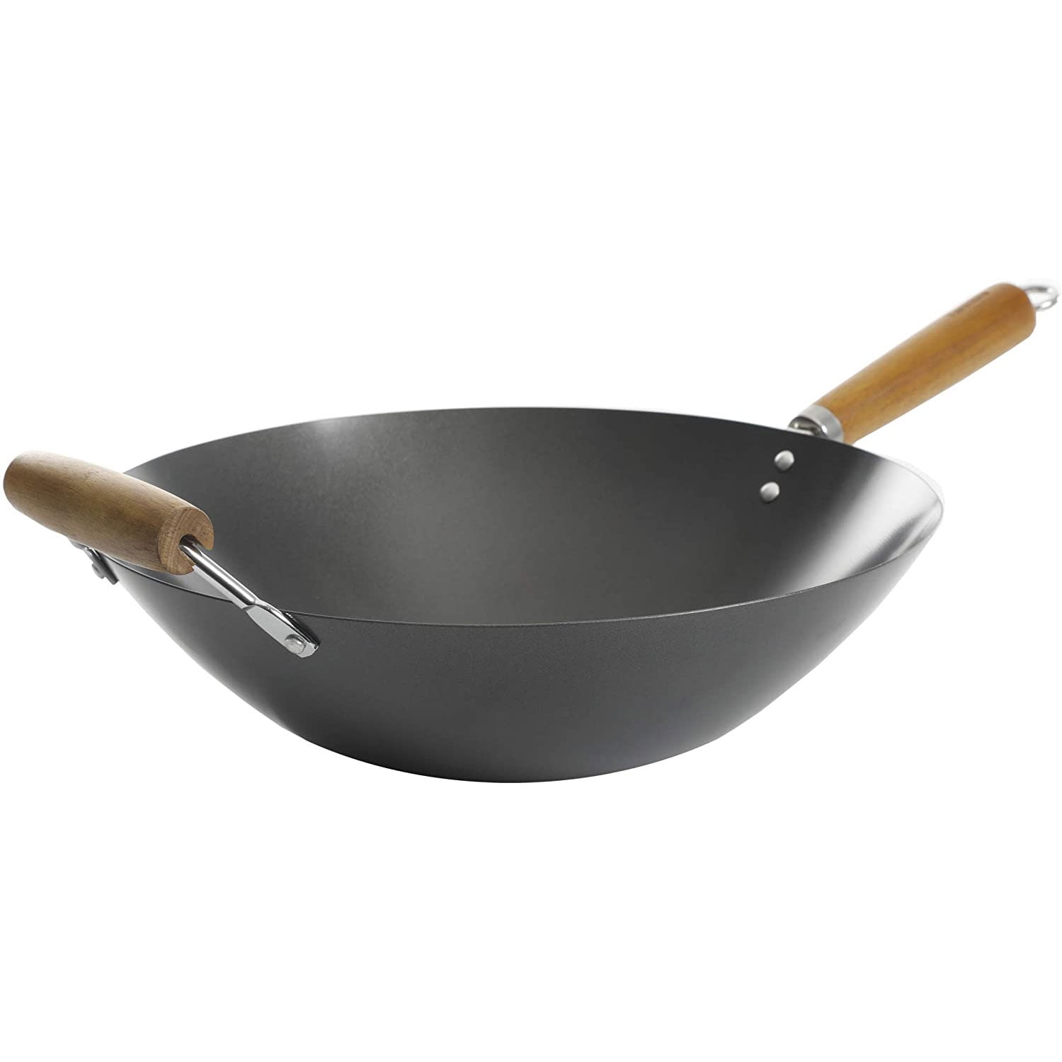 Nonstick Wok Frying Pan Set 2 Piece Cooking Wooden Handles Durable Carbon Steel 