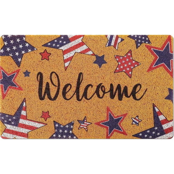 4th of July Welcome Patriotic Mats for Front Door Entry Front Porch Doormat Non-Slip Carpet Rugs Floor Mat Decorative for Home Bathroom Kitchen Indoor 16x24 Inch