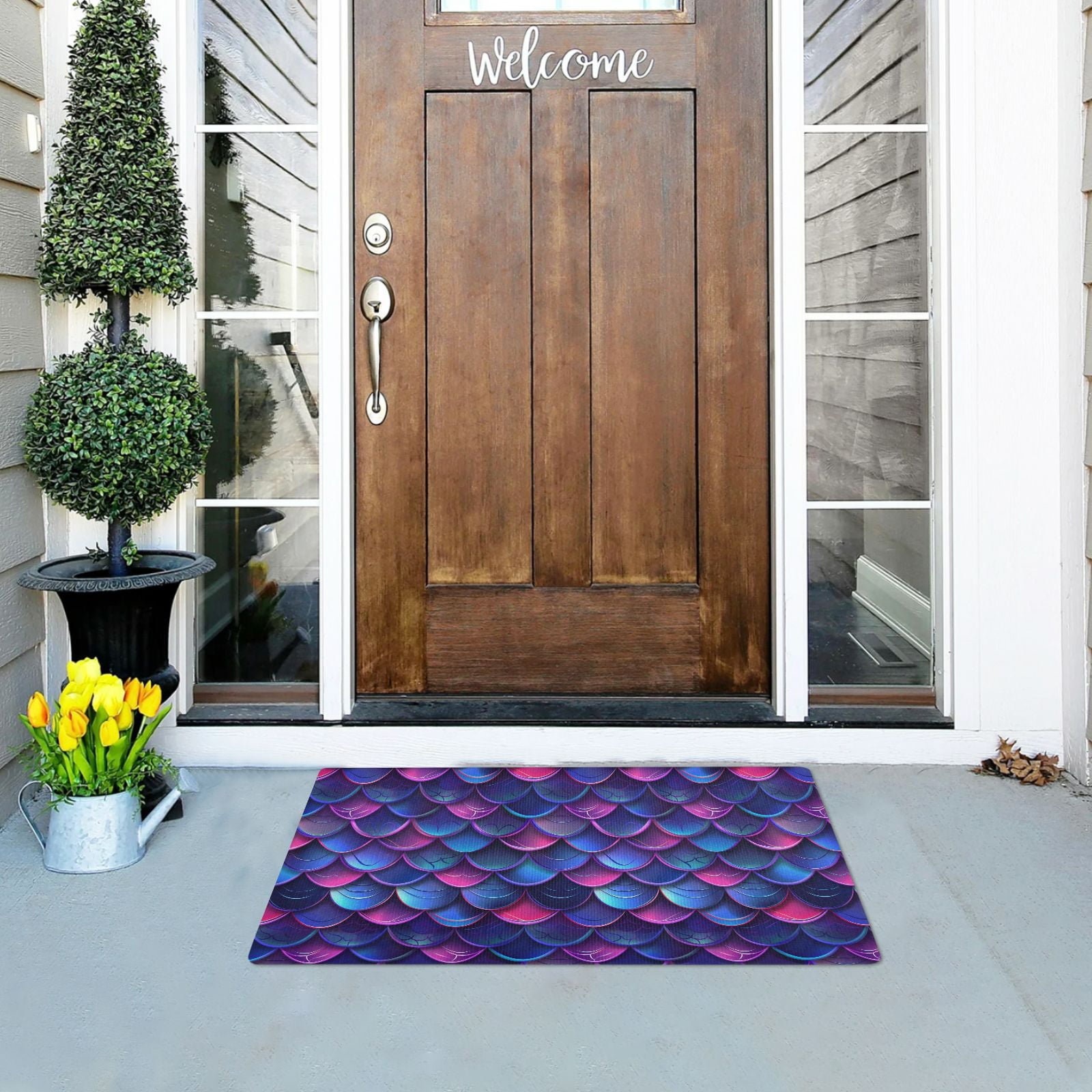 JSTEL Gradient Mermaid Print Neno Front Door Mat Outside Entrance 32x20 Inch Doormat for Outdoor Indoor Washable Non Slip Floor Mats