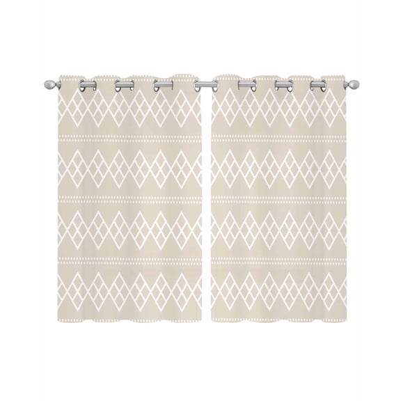 Beige Boho Sheer Curtains 54 Inch Length 2 Panels Set for Living Room/Bedroom, Vintage Ethnic Tribe Abstract Art Geometric Kitchen Curtains Grommet Semi-Sheer Curtains Window Treatments 42"x54"x2