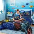 thumbnail image 3 of Manfei Sea Turtle Colorful Coral Bedding Comforter Set for Kids Boys and Girls, Ocean Marine Life Print King Bedding Sets, Navy Reversible 7 Pieces, 3 of 6