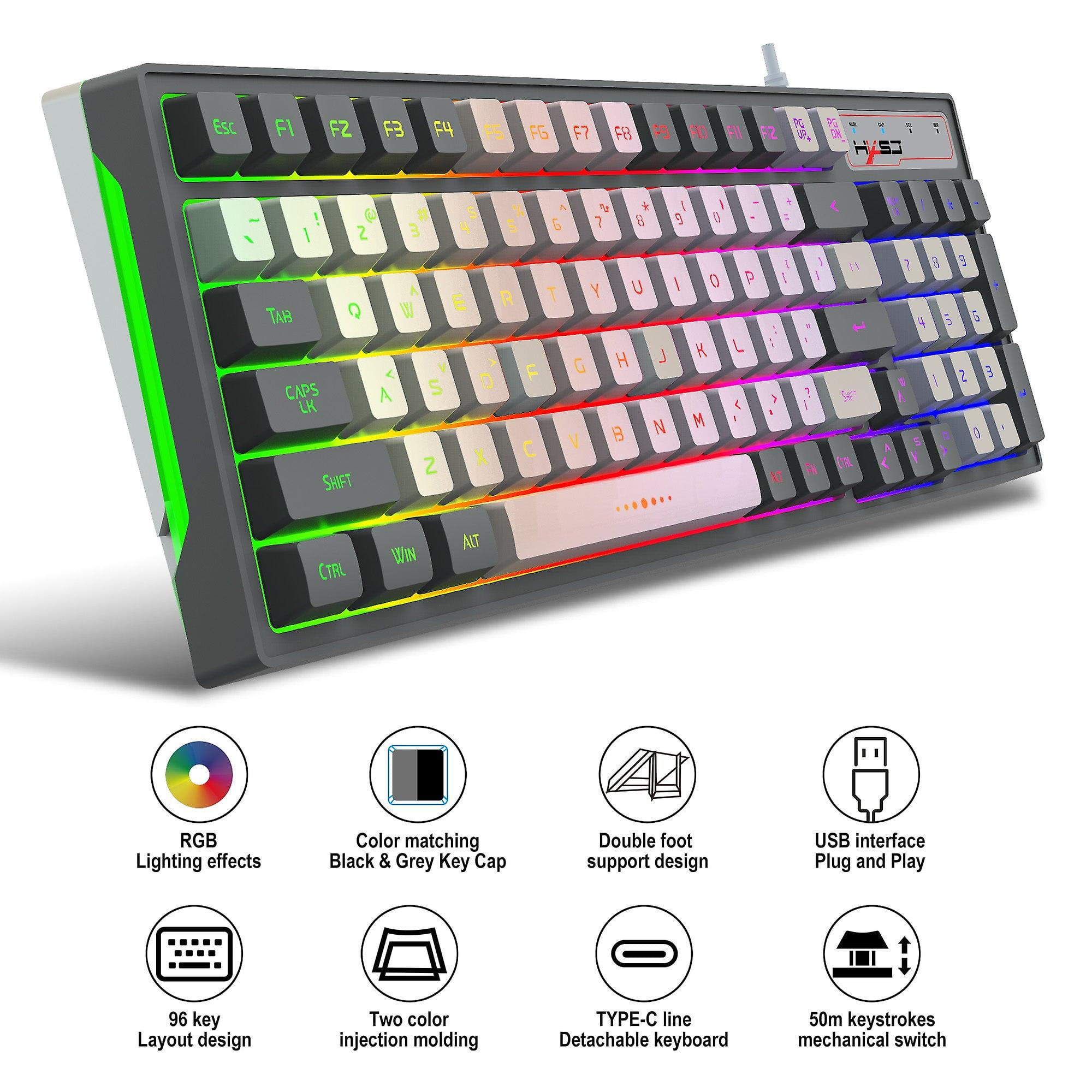 96 Keys rgb lighting game keyboard usb wired color matching gaming backlight keyboards for pc