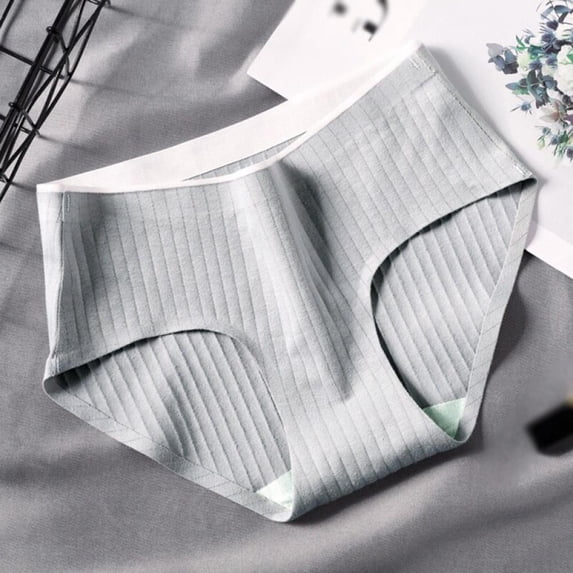 Deepwonder Japanese Striped Plant Wormwood One Piece Seamless Soft Breathable Antibacterial Color Matching Mid-waist Girl Brief Version