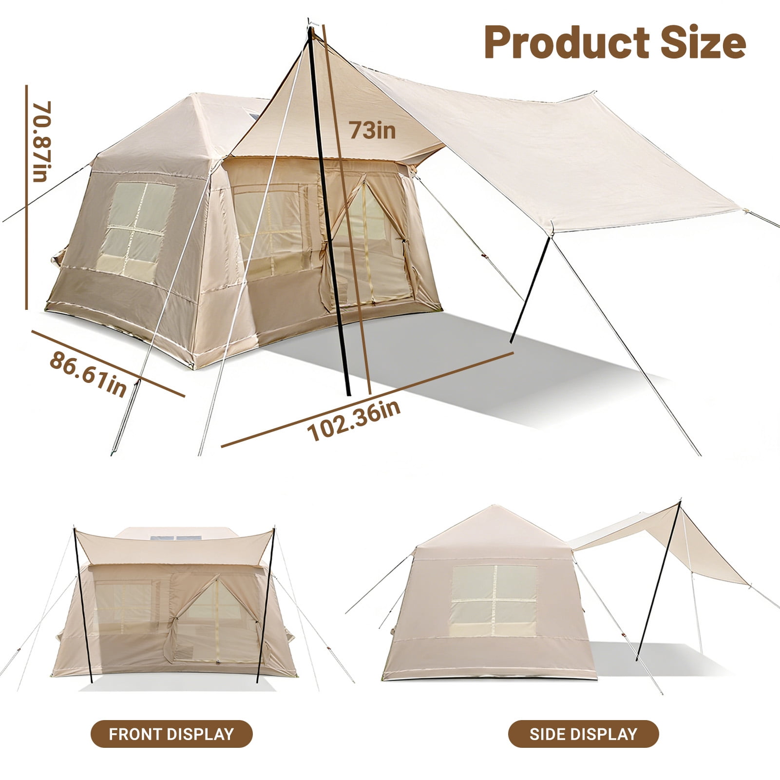 5.72m² Inflatable Camping Tent,for 4 Person, Easy Setup 4 Season Windproof Glamping Tent With Mesh Windows & Pump,waterproof Windproof Outdoor Shelter With Uv Protection, For Camping, Beach