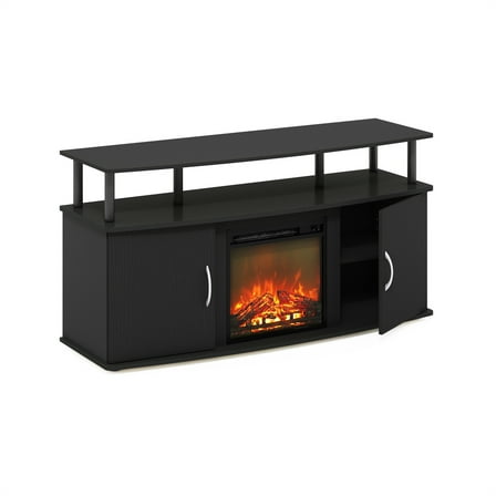 HomeStock Zen Zone Living Room Fireplace Entertainment Center With Doors Storage Cabinet For Tv Up To 55 Inch, Americano/Black