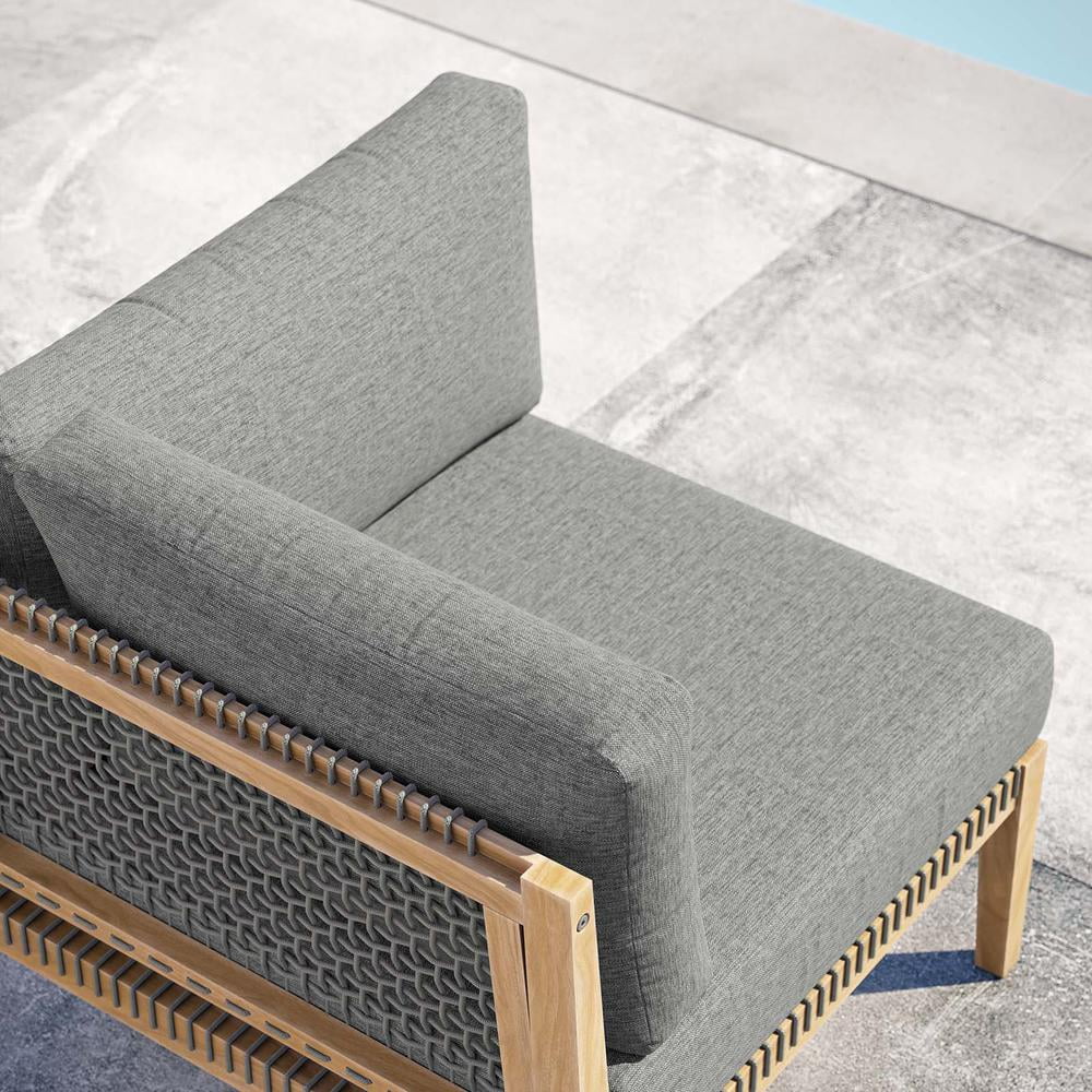 Modway Clearwater Teak Wood and Fabric Outdoor Corner Chair in Gray/Graphite