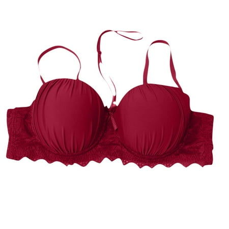 Lovzfmll Women s Bras Lightweight Sexy Bra with Rims Underwire Unlined Plus Size Seductive Comfort Lace Solid Color Breathable Push-Up Unlined Bare Bras Red 42