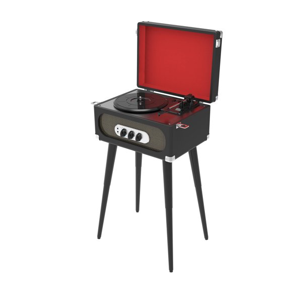 Sylvania SRC894 Bluetooth(R) Retro Turntable with Stand & FM Radio (Black)
