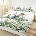thumbnail image 3 of Feelyou Cute Elephant Animal Queen Sheet Sets for Kids, Kawaii Jungle Wildlife Flat Sheet, Green Leaf Plant Queen Fitted Sheet, Ultra Soft Bedroom Decor, 4 Pieces, 3 of 7