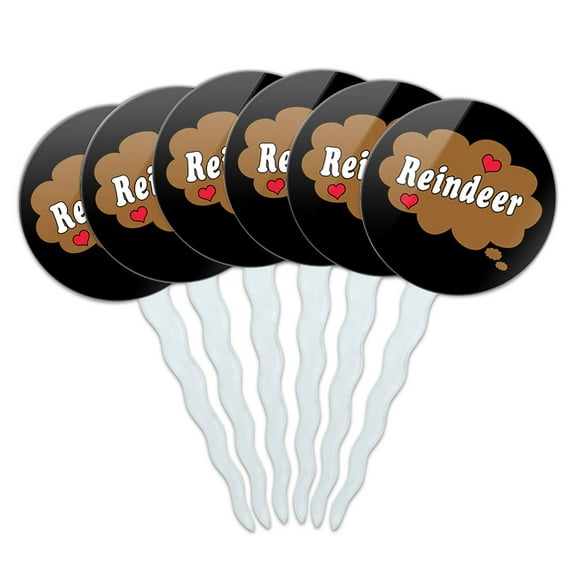 Dreaming of Reindeer Brown Cupcake Picks Toppers - Set of 6