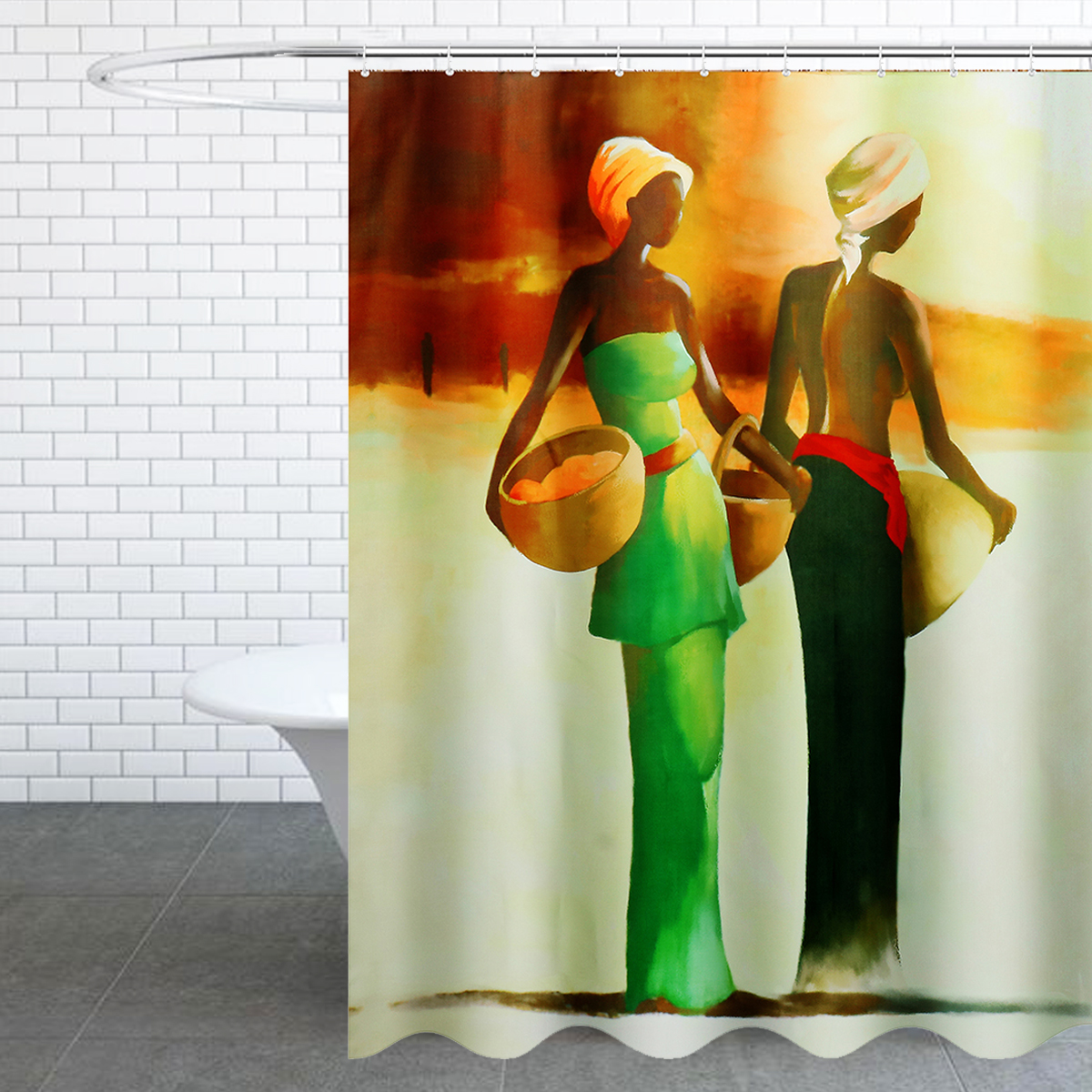Waterproof Shower Curtain African Girl Bathroom Set Fabric Polyester