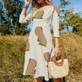 thumbnail image 4 of Capybara-3 Flare Dress Square Neck Dress Elegant Female Fashion Printed Dress, 4 of 9