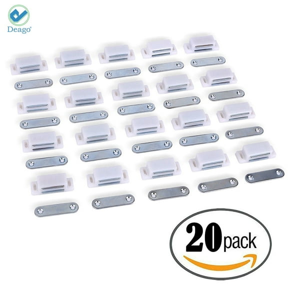 Deago Magnetic Cabinet & Door Latch / Catch Closures, Shutter Magnets Self Aligning White Pack of 20