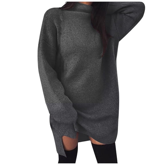 Women s Oversized Turtleneck Sweater Dress Long Sleeve Soft Loose Fit Side Split Casual Mini Dress Available in Warm Stylish Pullover Dress for Fall Winter Daily Wear