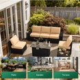 thumbnail image 3 of LazySunsets 7 Pieces Outdoor Wicker Patio Furniture Set, 8 Inch Widened Armrest Rattan Sectional Conversation Sofa with Beige Cushions & Fire Pit Table, All-Weather Backyard Garden Patio Set, 3 of 7
