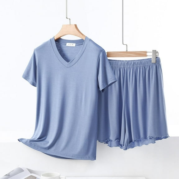 Women's Pajama Set Under $10 Short Sleeve And Shorts Casual Loose V-neck Sleeved Lace Shorts Pajama Set
