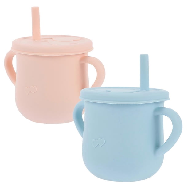 Silicone Straw Sippy Cups Durable Design with Handles for Milk Training and Gentle Gums 2pcs Set with Random Styles