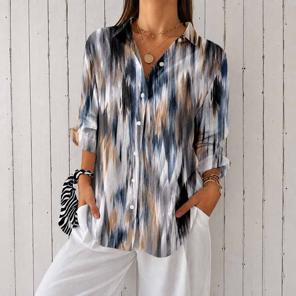 Women’s Casual Printed Button Down Long Sleeve Blouse Shirt