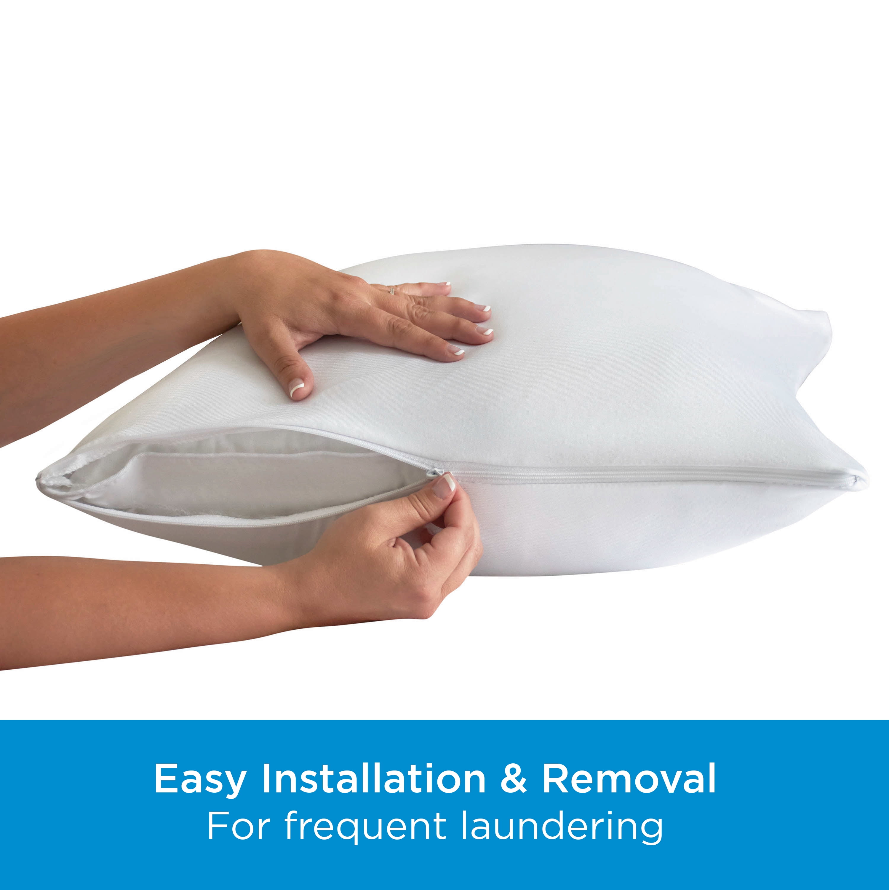 AllerEase Waterproof Pillow Cover Protector, Standard/Queen - Zippered, Allergy Defense (2 Count)