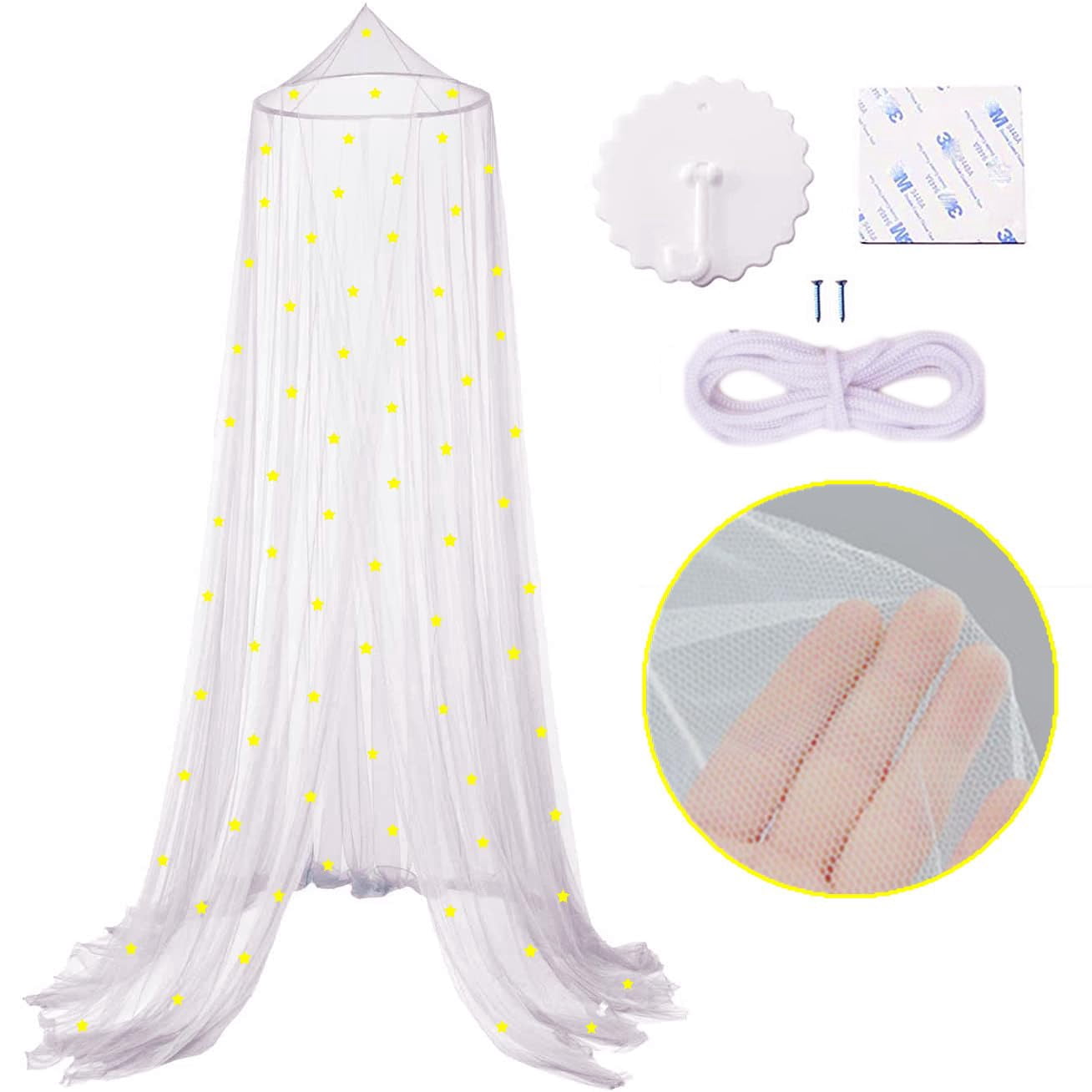 Girls Bed Canopy Mosquito Net Princess Canopy for Bedroom Decor Insect Protection Hanging Canopy Pink Glow in the Dark Stars
