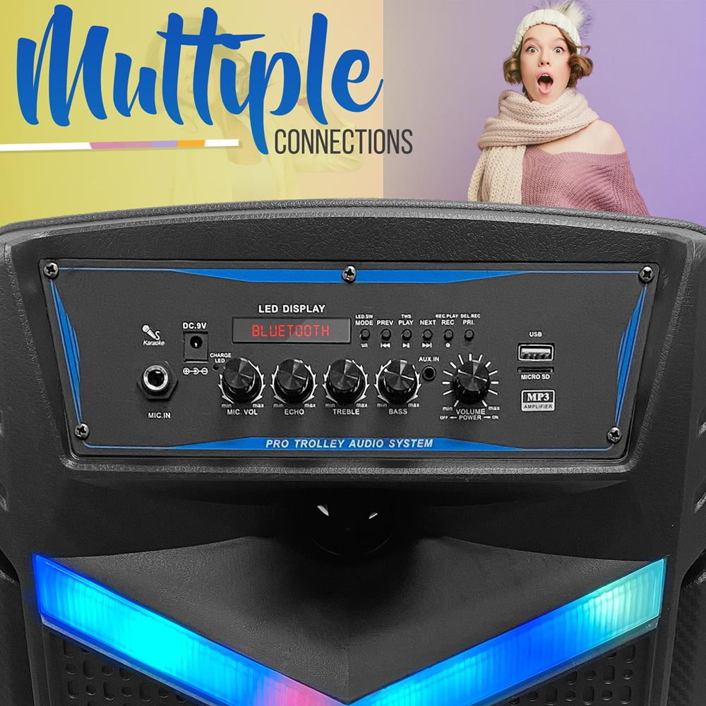 Rolling Wheels-Mic MP3/USB SD Card Reader FM Radio Remote-Pyle PPHP152SM.5 Party Lights Portable Bluetooth PA Speaker System-1200W Outdoor Bluetooth Speaker Portable PA System w/Microphone in 