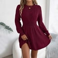 thumbnail image 4 of Ediodpoh Knitted Dress Women's Round Neck Elegant Tunic Winter Sweater A Line Mini Dress Sweater Dress for Fall and Winter Fashion Red L, 4 of 7