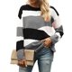 thumbnail image 1 of Color bloqueo suéter poliéster cómodo transpirable mujeres patchwork patrón geométrico superior para Otoño Invierno gris M, 1 of 6