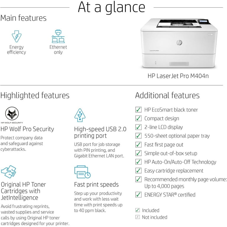 HP LaserJet Pro M404n Monochrome Laser Printer with Ethernet 