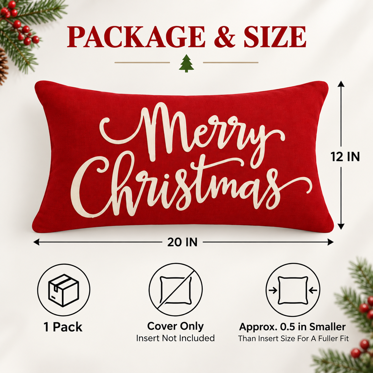 MetMetalrt Christmas Pillow Cover, 12" x 20", Red photo 7