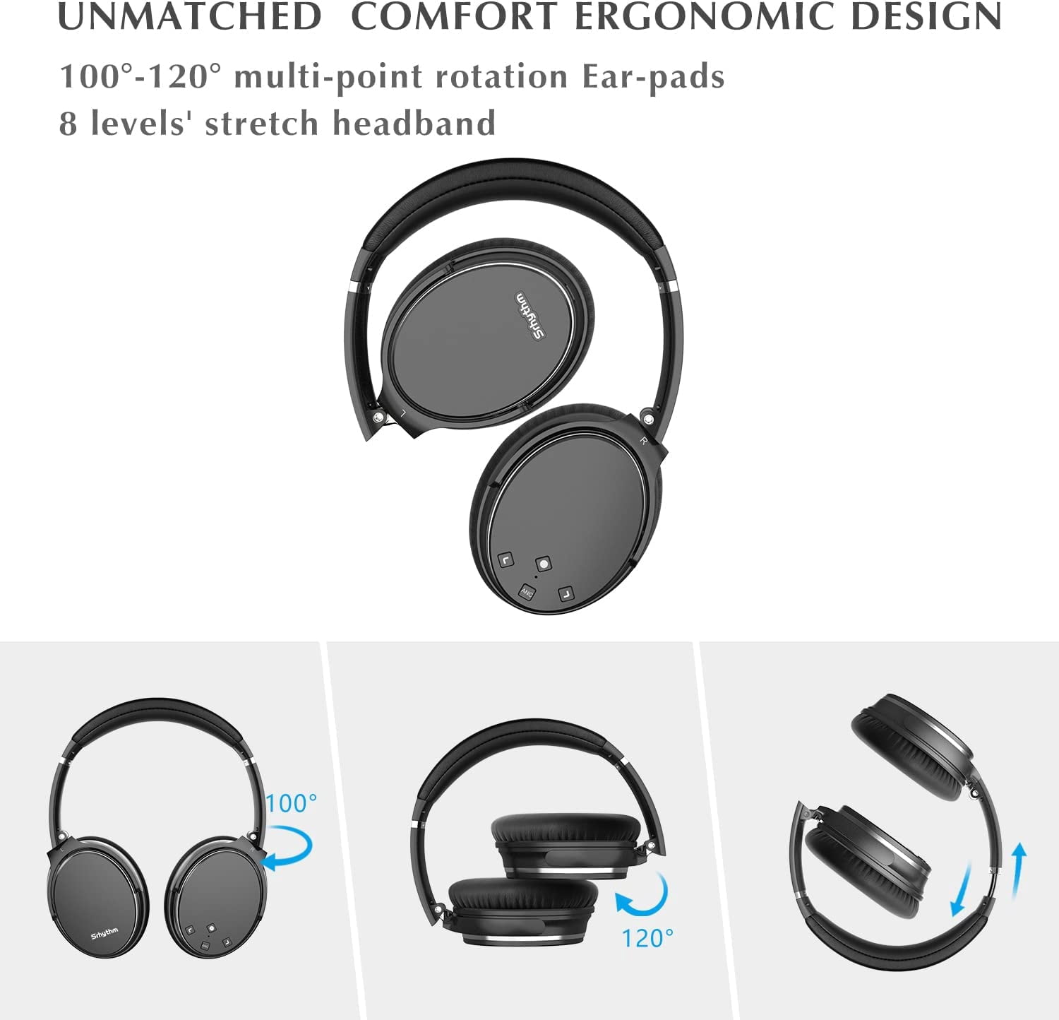 Srhythm NC35 Noise Cancelling Headphones,Over-Ear Headphones Wireless,Wireless Bluetooth 5.3, 50+ Hours Playtime for Home,Office,Travel