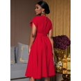 thumbnail image 2 of Elegant Red Womens Dress With Round Neck, Pleated Puff Sleeves, And Waist Belt Decor, 2 of 6