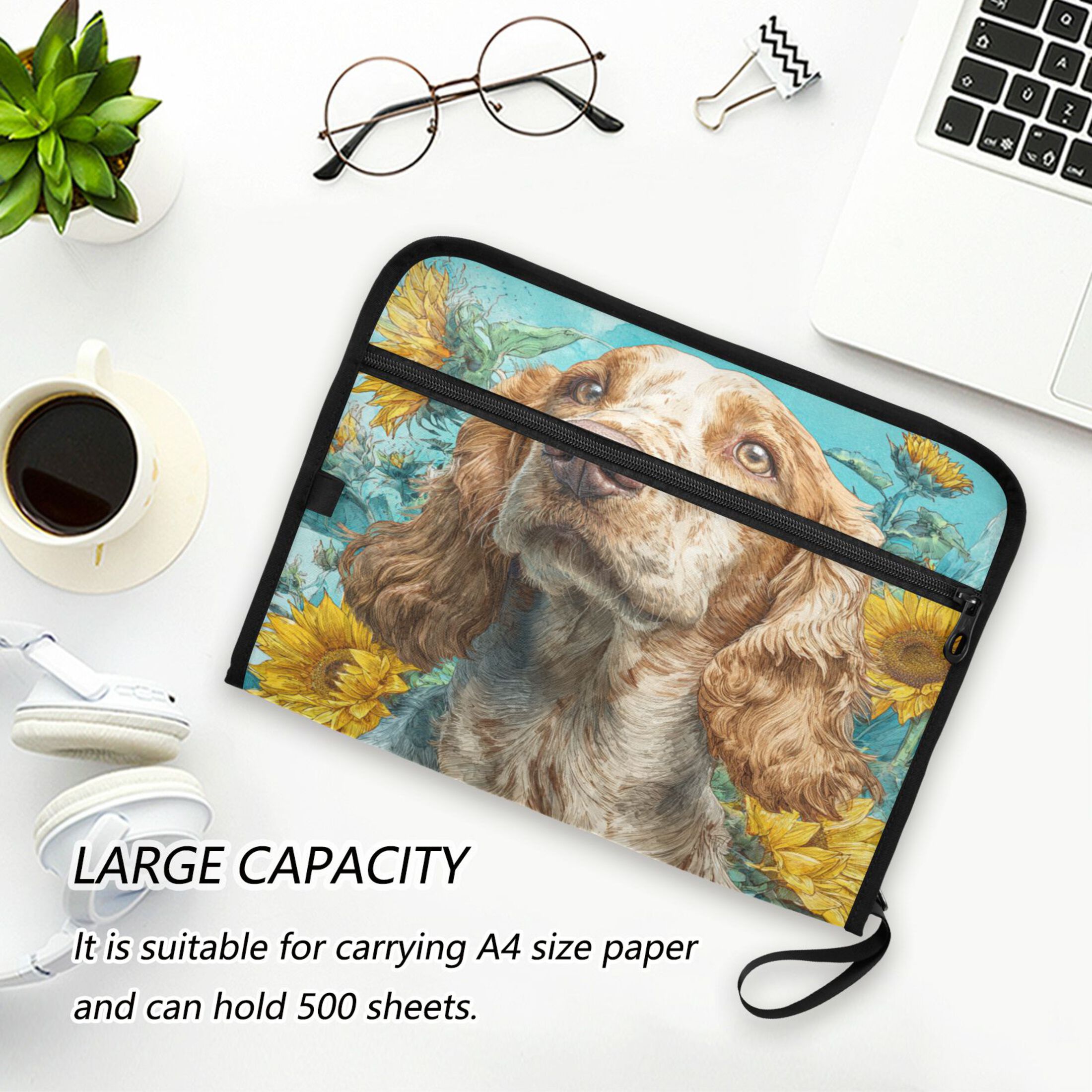 WOBOGO Cocker Spaniel Dog Expanding File Folder Letter Size Accordion Filing Organizer 13 Pocket Separate Organ Pocket