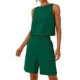 thumbnail image 4 of Guluxicc 2 Piece Sets for Women V Neck Loose Tank Top with Bermuda Shorts Solid Color Lightweight Summer Linen Outfit Sets, 4 of 6