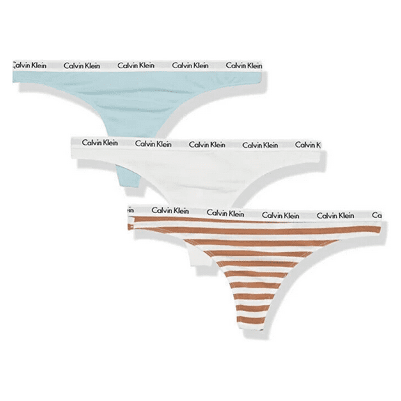 Calvin Klein Womens Carousel Logo Cotton Thong Panty,Black/WhiteGrey Heather, XL